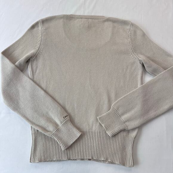 Calvin Klein Vintage Cotton Knit Beige Sweater women’s size medium Pockets - Picture 2 of 6